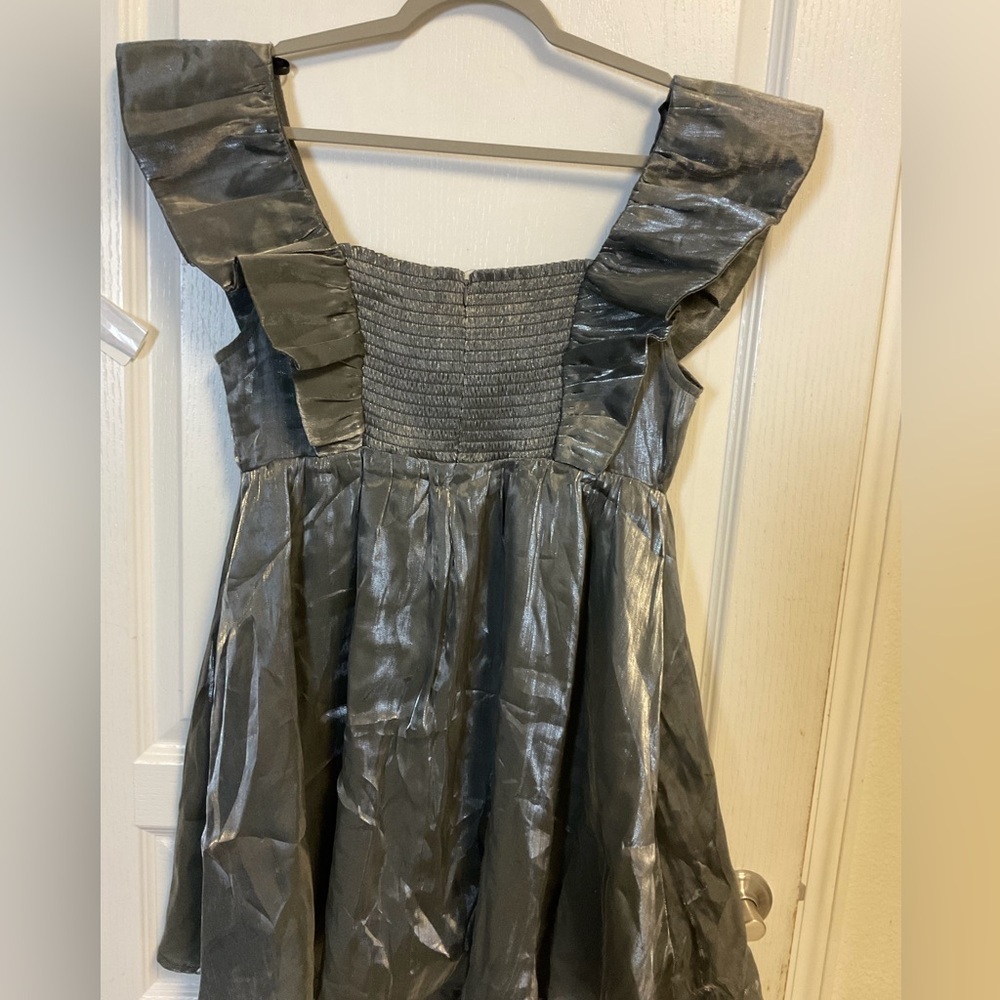 Entro Shimmering Silver Ruffle Mini Dress - Picture 3 of 10